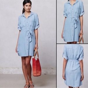 Anthro Cloth & Stone Chambray Belted Button Down Shirttail Shirt Dress